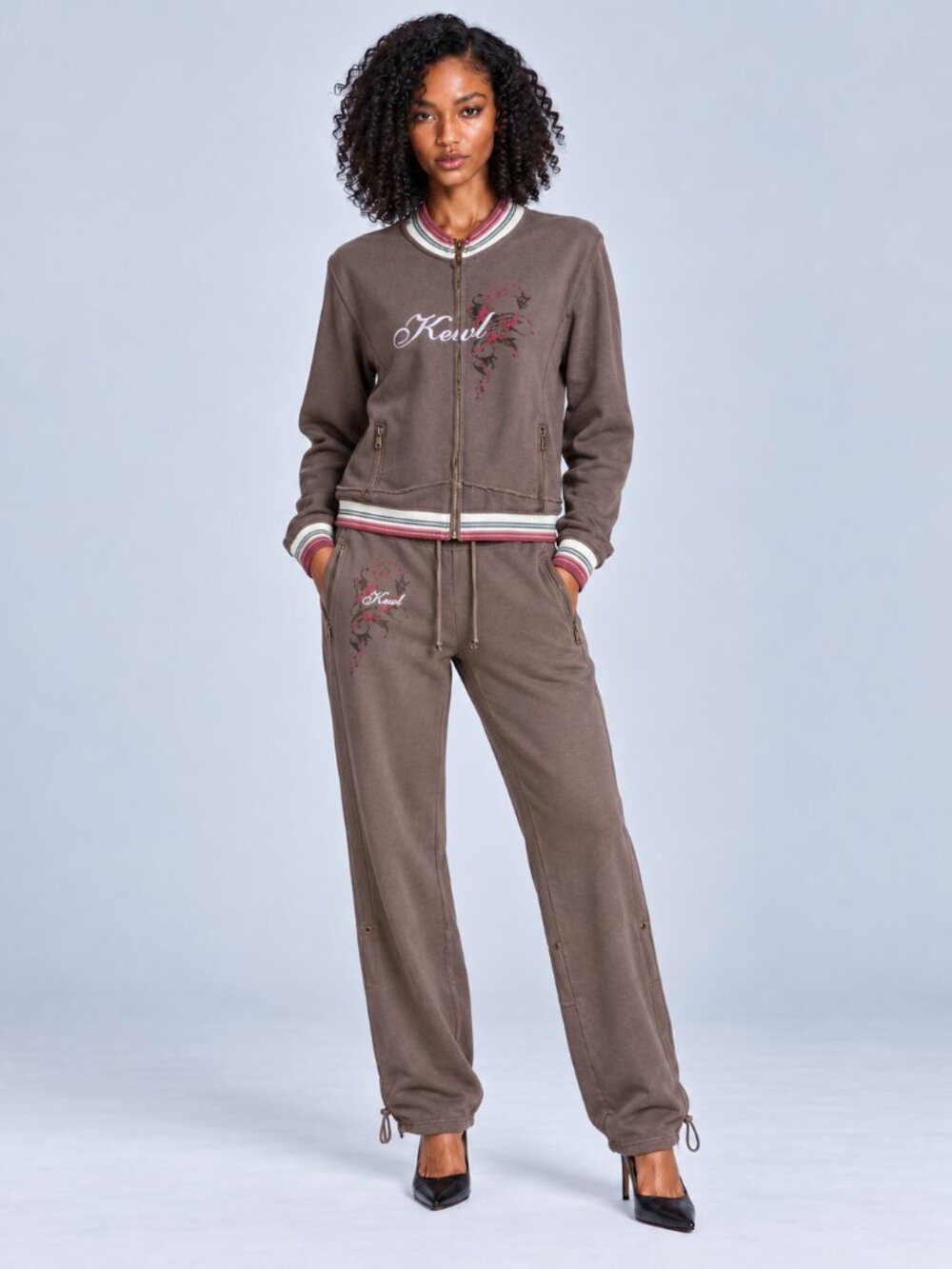 Kewl Women’s Brown Full-Zip Jacket & Pants Set — Size L